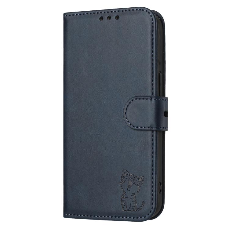 For iPhone 17 Pro Embossed Happy Cat Pattern Flip Leather Phone Case