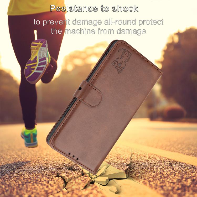For iPhone 17 Pro Embossed Happy Cat Pattern Flip Leather Phone Case