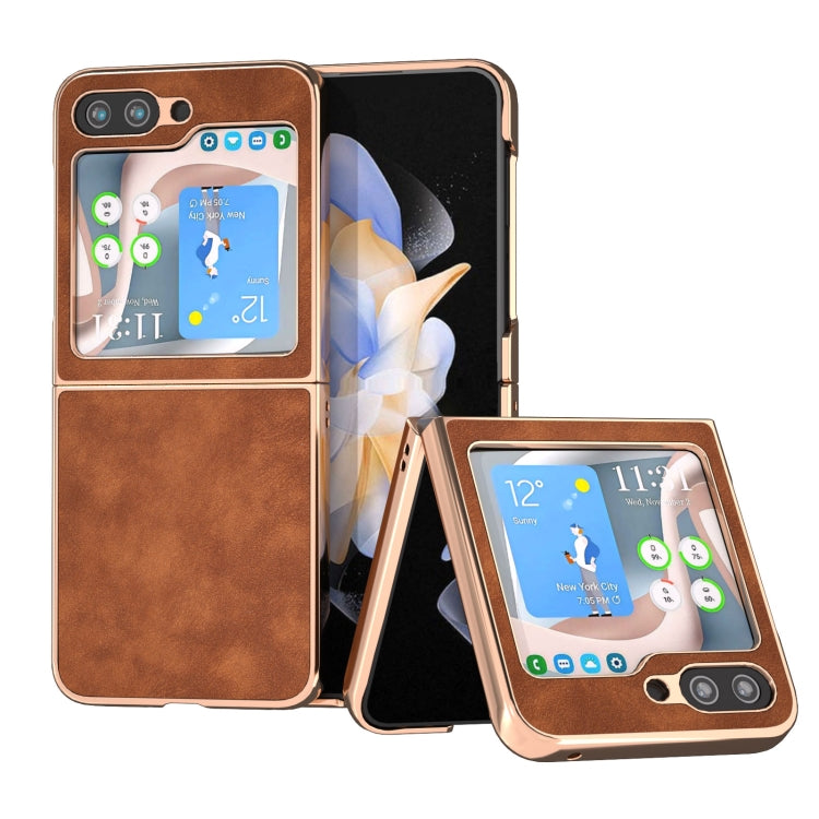 For Samsung Galaxy Z Flip5 Nano Plating Morocco Texture PU Phone Case