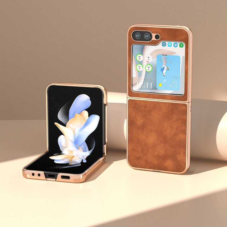 For Samsung Galaxy Z Flip5 Nano Plating Morocco Texture PU Phone Case
