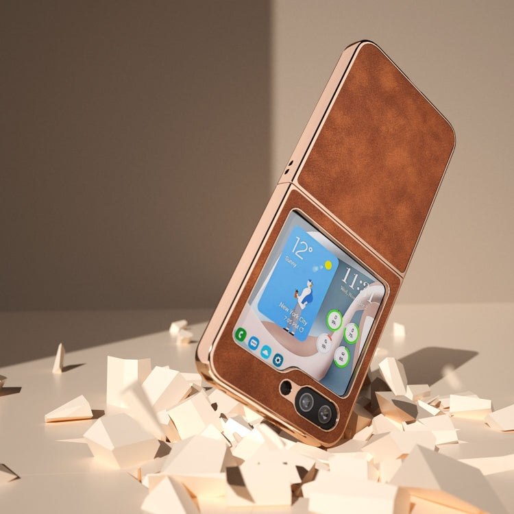 For Samsung Galaxy Z Flip5 Nano Plating Morocco Texture PU Phone Case