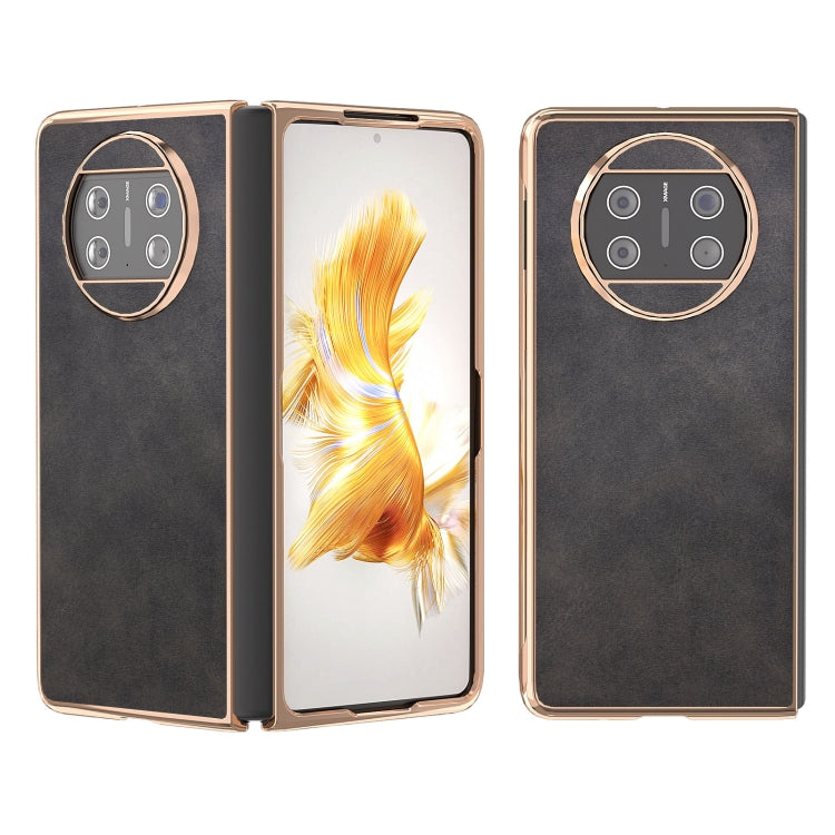 For Huawei Mate X3 Electroplating Two-color Calf Texture PU Phone Case