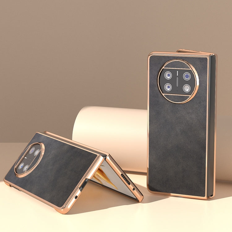 For Huawei Mate X3 Electroplating Two-color Calf Texture PU Phone Case