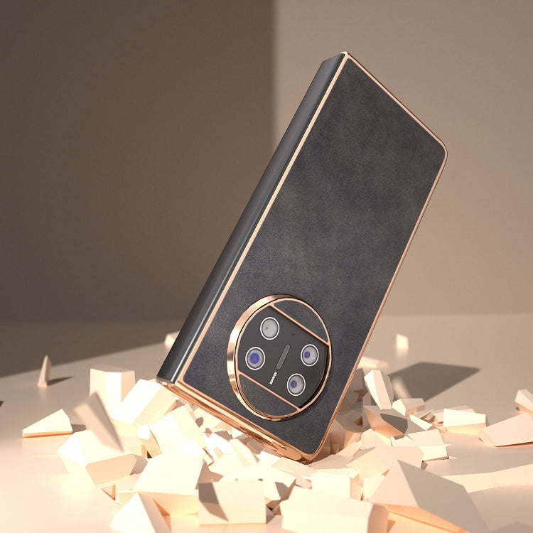 For Huawei Mate X3 Electroplating Two-color Calf Texture PU Phone Case