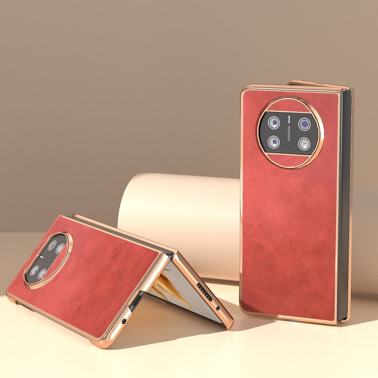 For Huawei Mate X3 Electroplating Two-color Calf Texture PU Phone Case