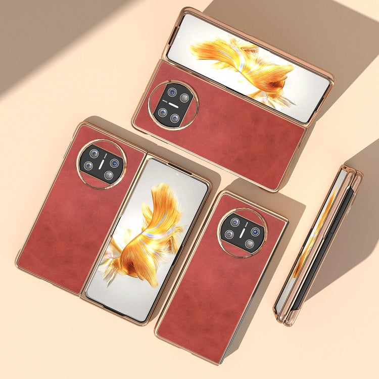 For Huawei Mate X3 Electroplating Two-color Calf Texture PU Phone Case