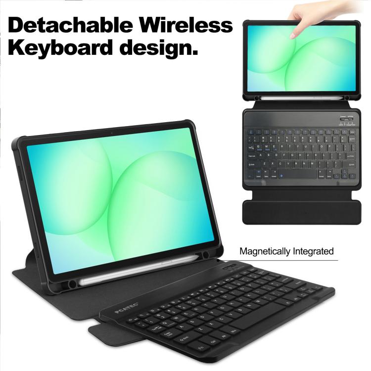 For Samsung Galaxy Tab A11+ 360 Rotation Transparent Smart Leather Case with Keyboard