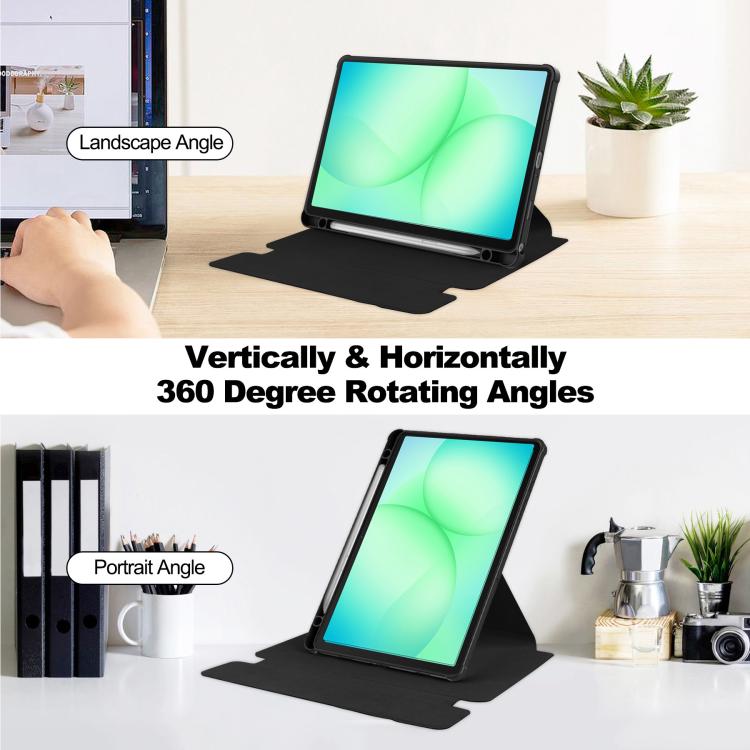 For Samsung Galaxy Tab A11+ 360 Rotation Transparent Smart Leather Case with Keyboard
