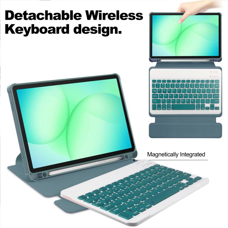 For Samsung Galaxy Tab A11+ 360 Rotation Transparent Smart Leather Case with Keyboard