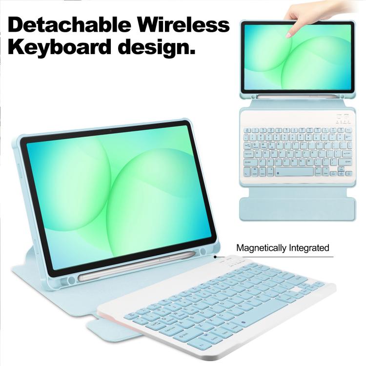 For Samsung Galaxy Tab A11+ 360 Rotation Transparent Smart Leather Case with Keyboard