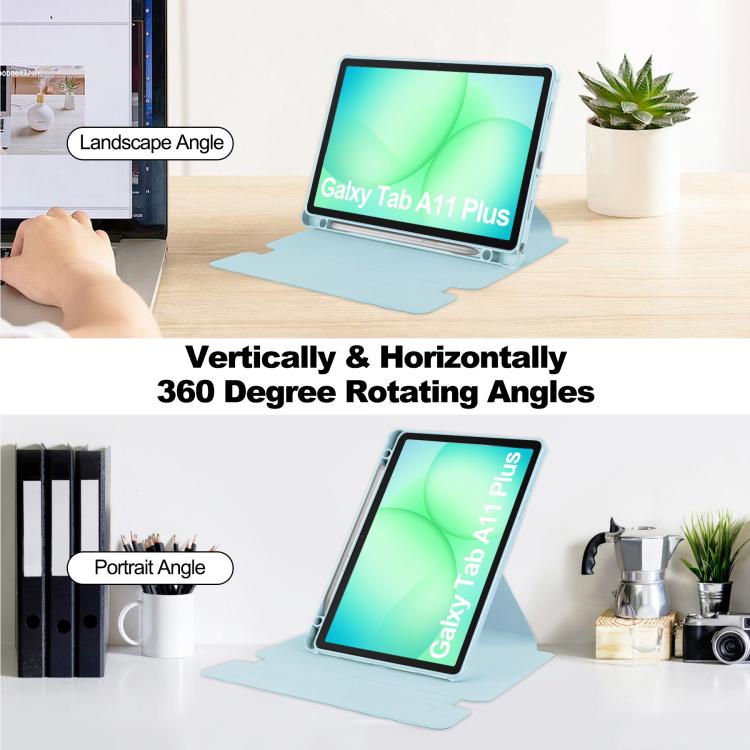 For Samsung Galaxy Tab A11+ 360 Rotation Transparent Smart Leather Case with Keyboard