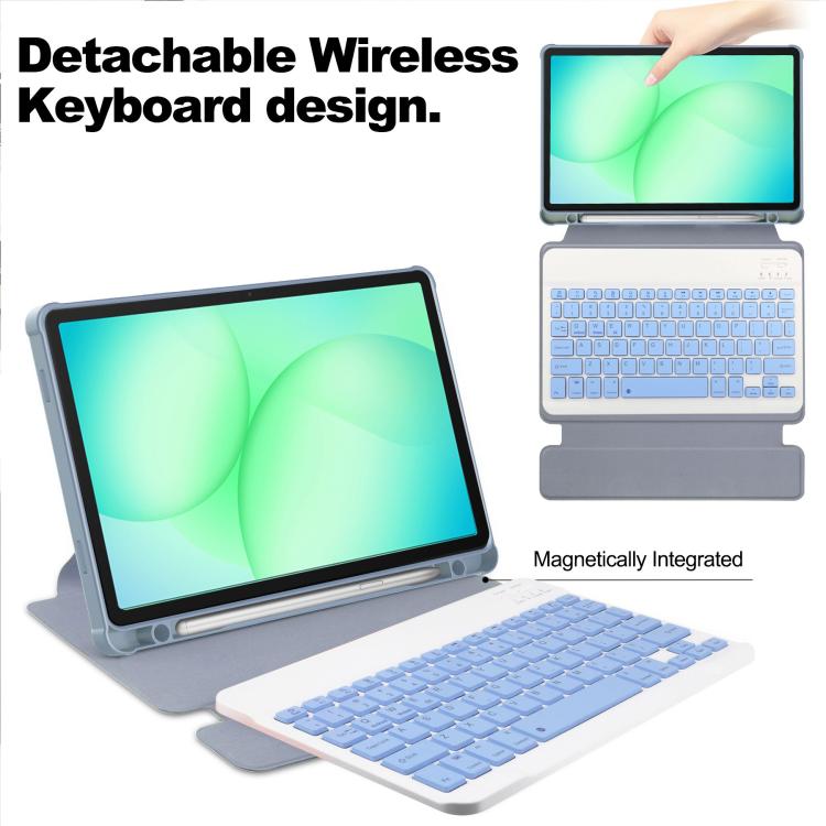For Samsung Galaxy Tab A11+ 360 Rotation Transparent Smart Leather Case with Keyboard