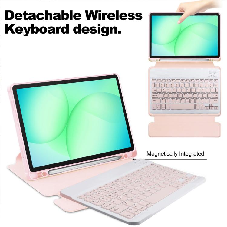 For Samsung Galaxy Tab A11+ 360 Rotation Transparent Smart Leather Case with Keyboard