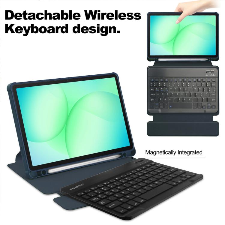 For Samsung Galaxy Tab A11+ 360 Rotation Transparent Smart Leather Case with Keyboard
