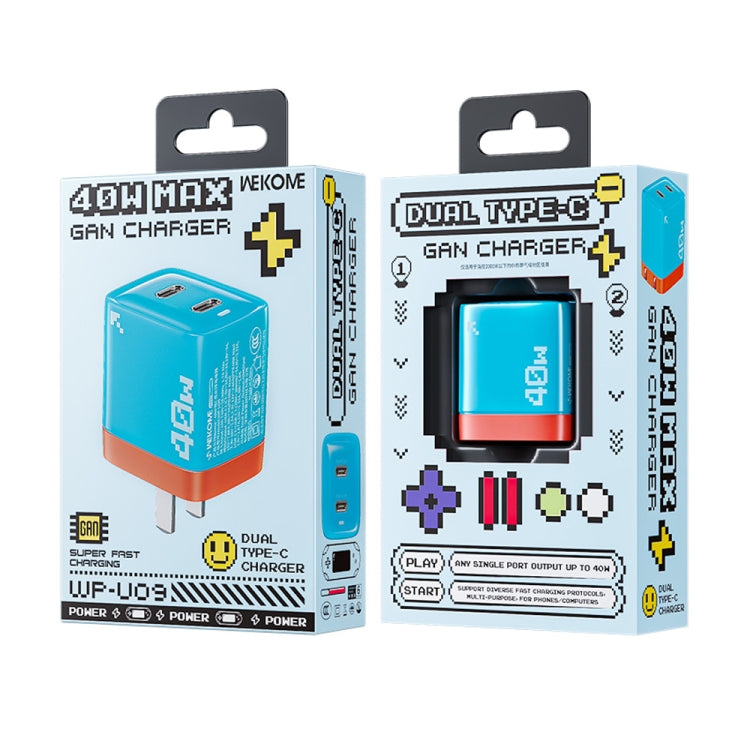 WK WP-U09 40W Dual USB-C/Type-C Interface Nitride Fast Charger(Blue)