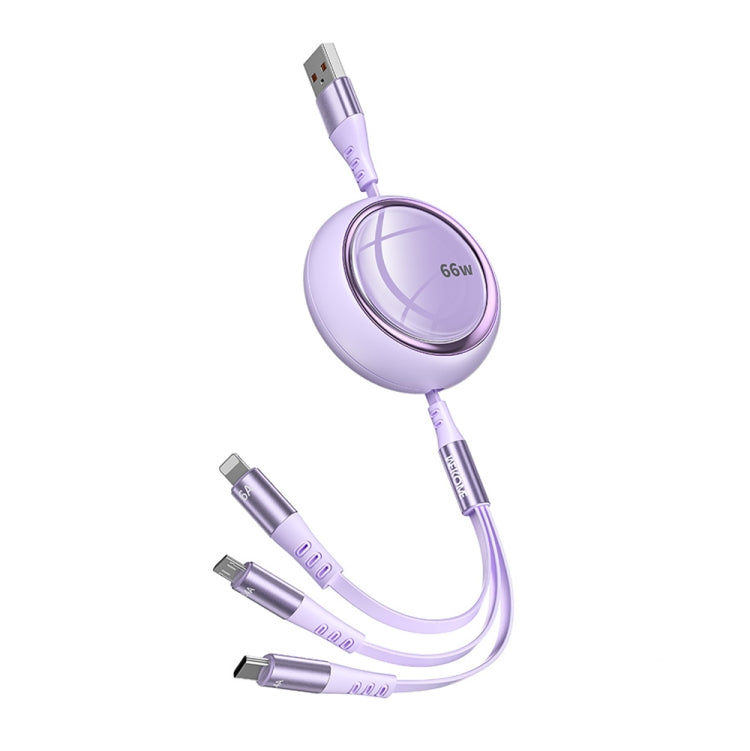 WK WDC-05 66W 3 in 1 USB to 8 Pin + Micro USB + USB-C / Type-C Retractable Fast Charging Data Cable, Length: 1.2m