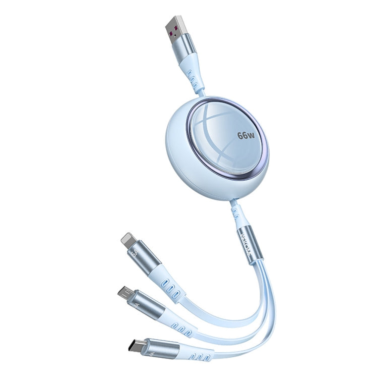 WK WDC-05 66W 3 in 1 USB to 8 Pin + Micro USB + USB-C / Type-C Retractable Fast Charging Data Cable, Length: 1.2m