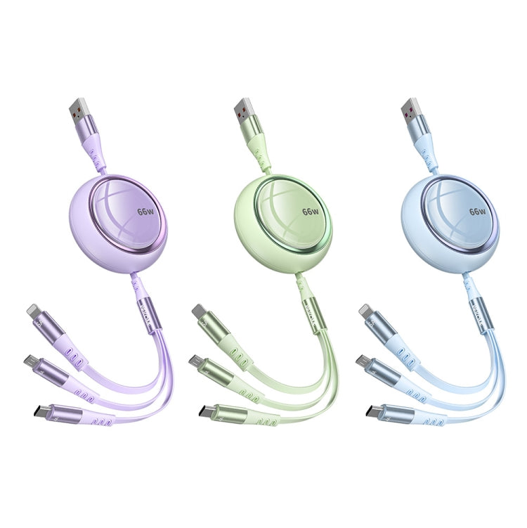 WK WDC-05 66W 3 in 1 USB to 8 Pin + Micro USB + USB-C / Type-C Retractable Fast Charging Data Cable, Length: 1.2m