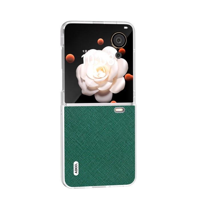 For Honor Magic V Flip ABEEL Cross Texture Genuine Leather Phone Case