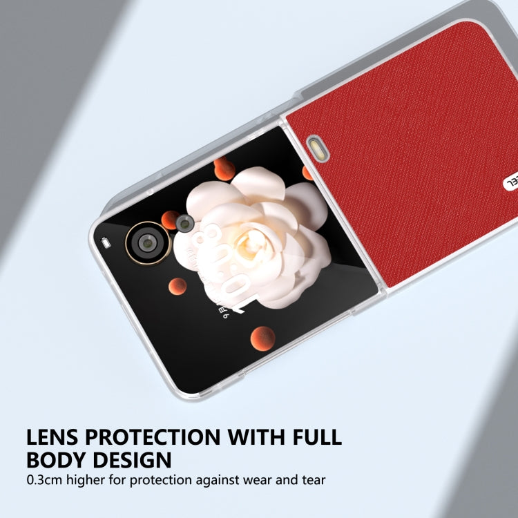 For Honor Magic V Flip ABEEL Cross Texture Genuine Leather Phone Case