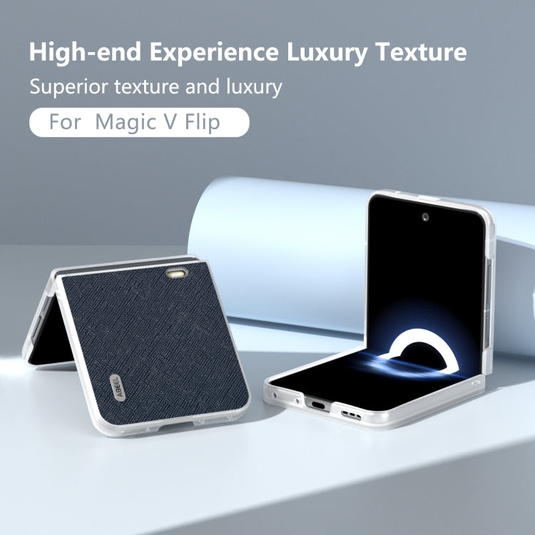 For Honor Magic V Flip ABEEL Cross Texture Genuine Leather Phone Case