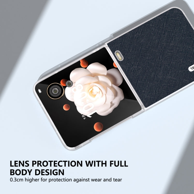 For Honor Magic V Flip ABEEL Cross Texture Genuine Leather Phone Case
