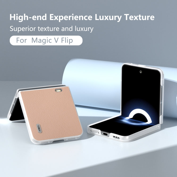 For Honor Magic V Flip ABEEL Genuine Leather + PC Litchi Texture Phone Case