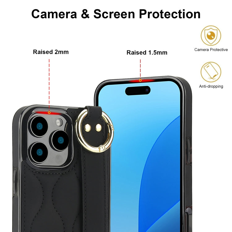 For iPhone 16 Pro Max Non-slip Full Coverage Ring PU Phone Case with Wristband