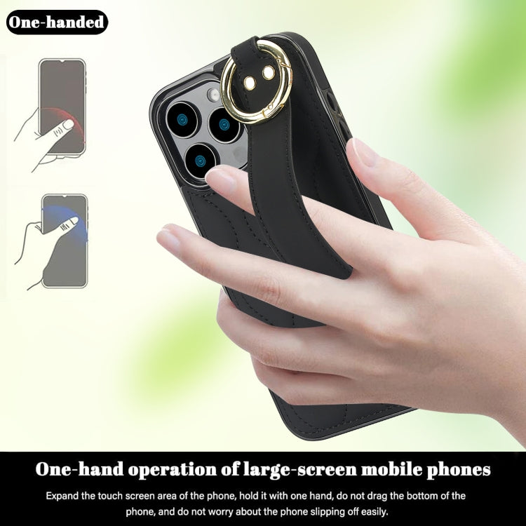 For iPhone 16 Pro Max Non-slip Full Coverage Ring PU Phone Case with Wristband