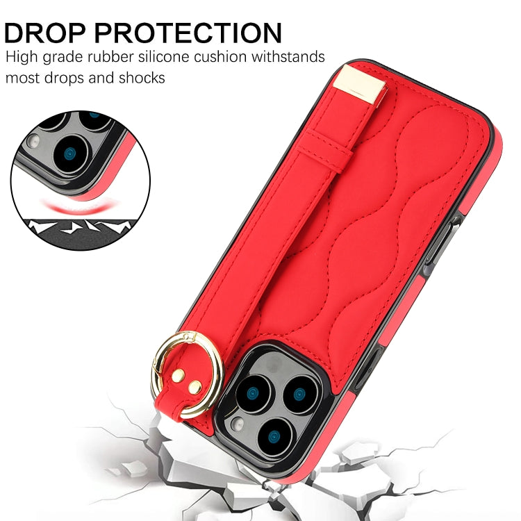 For iPhone 16 Pro Max Non-slip Full Coverage Ring PU Phone Case with Wristband