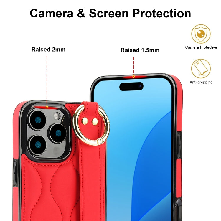 For iPhone 16 Pro Max Non-slip Full Coverage Ring PU Phone Case with Wristband