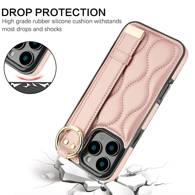 For iPhone 16 Pro Max Non-slip Full Coverage Ring PU Phone Case with Wristband