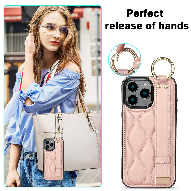 For iPhone 16 Pro Max Non-slip Full Coverage Ring PU Phone Case with Wristband