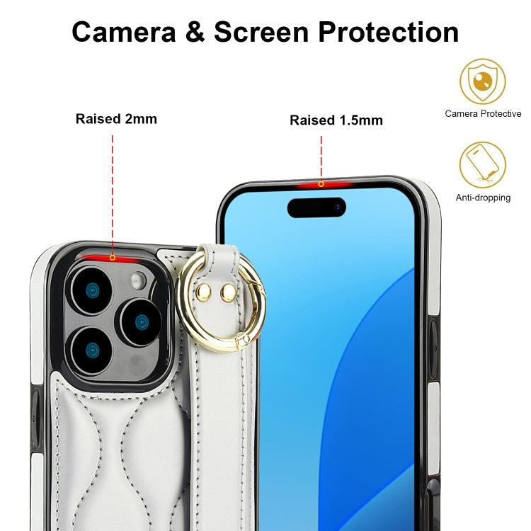 For iPhone 16 Pro Max Non-slip Full Coverage Ring PU Phone Case with Wristband