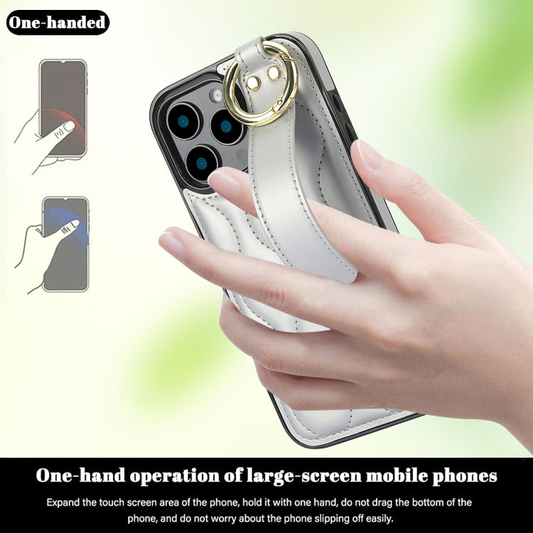 For iPhone 16 Pro Max Non-slip Full Coverage Ring PU Phone Case with Wristband