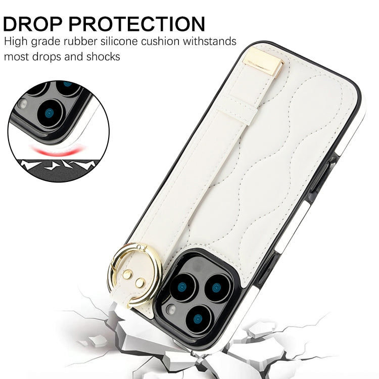 For iPhone 16 Pro Max Non-slip Full Coverage Ring PU Phone Case with Wristband