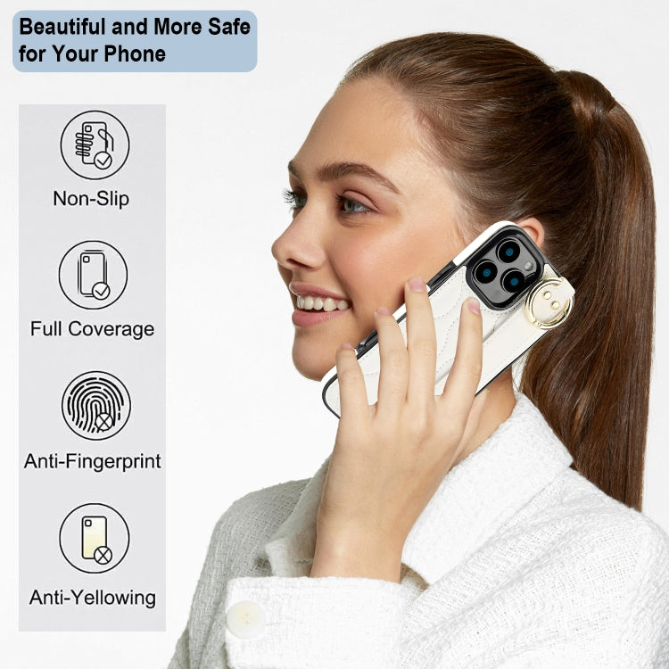 For iPhone 16 Pro Max Non-slip Full Coverage Ring PU Phone Case with Wristband