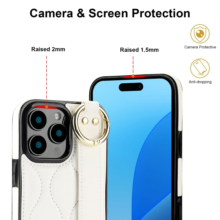For iPhone 16 Pro Max Non-slip Full Coverage Ring PU Phone Case with Wristband