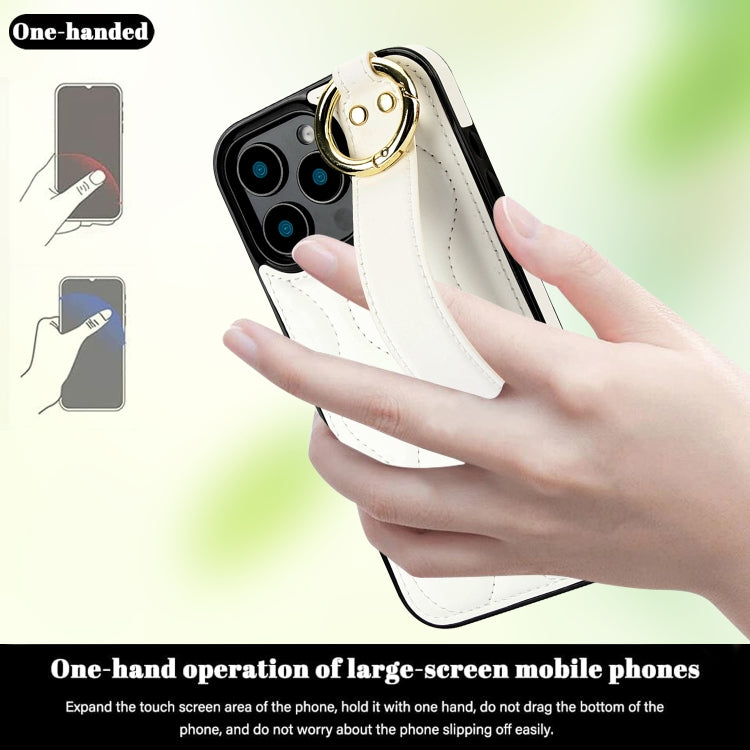 For iPhone 16 Pro Max Non-slip Full Coverage Ring PU Phone Case with Wristband