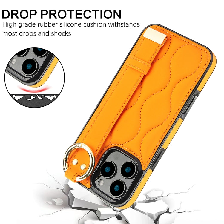 For iPhone 16 Pro Max Non-slip Full Coverage Ring PU Phone Case with Wristband