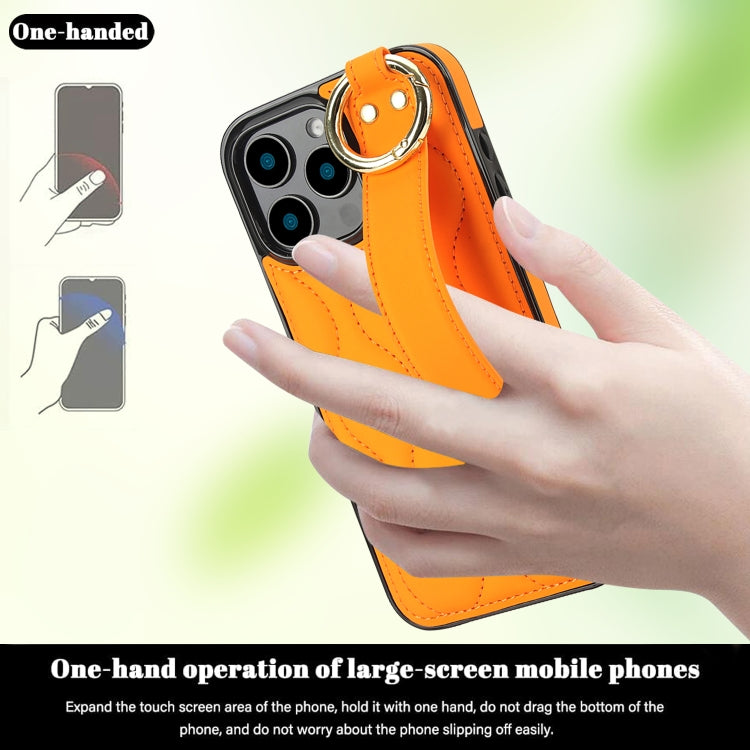 For iPhone 16 Pro Max Non-slip Full Coverage Ring PU Phone Case with Wristband