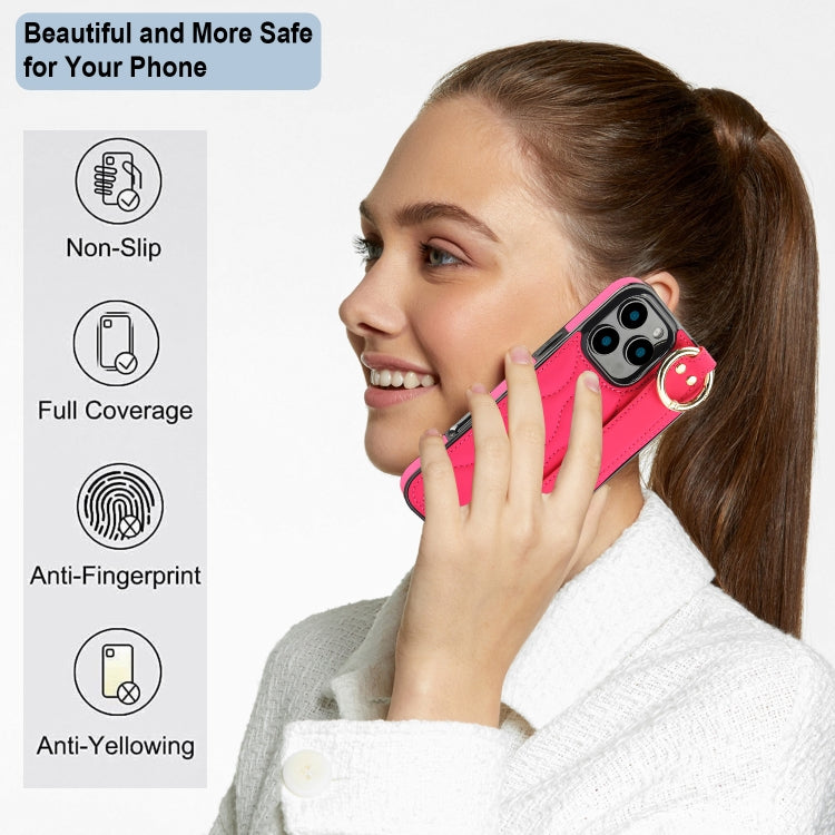 For iPhone 16 Pro Max Non-slip Full Coverage Ring PU Phone Case with Wristband