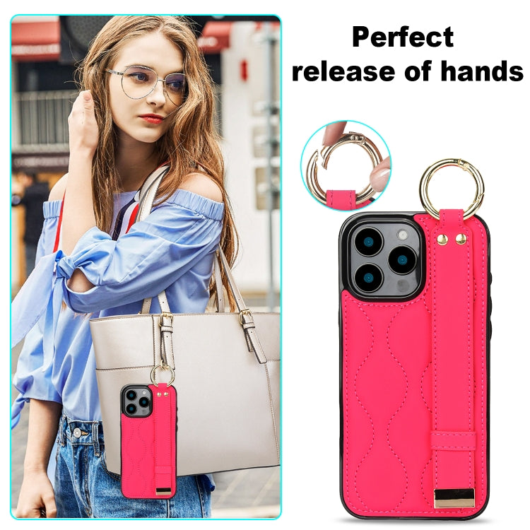 For iPhone 16 Pro Max Non-slip Full Coverage Ring PU Phone Case with Wristband