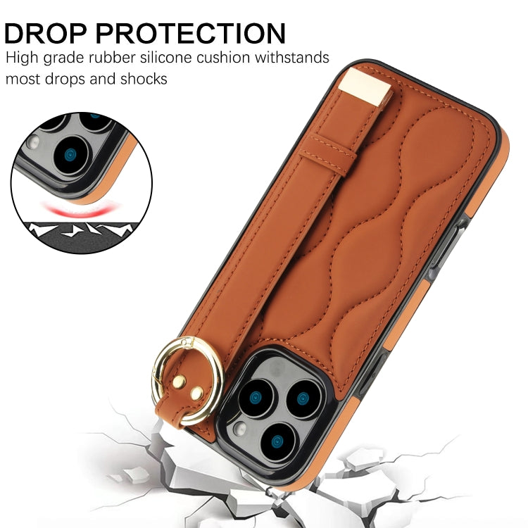 For iPhone 16 Pro Max Non-slip Full Coverage Ring PU Phone Case with Wristband