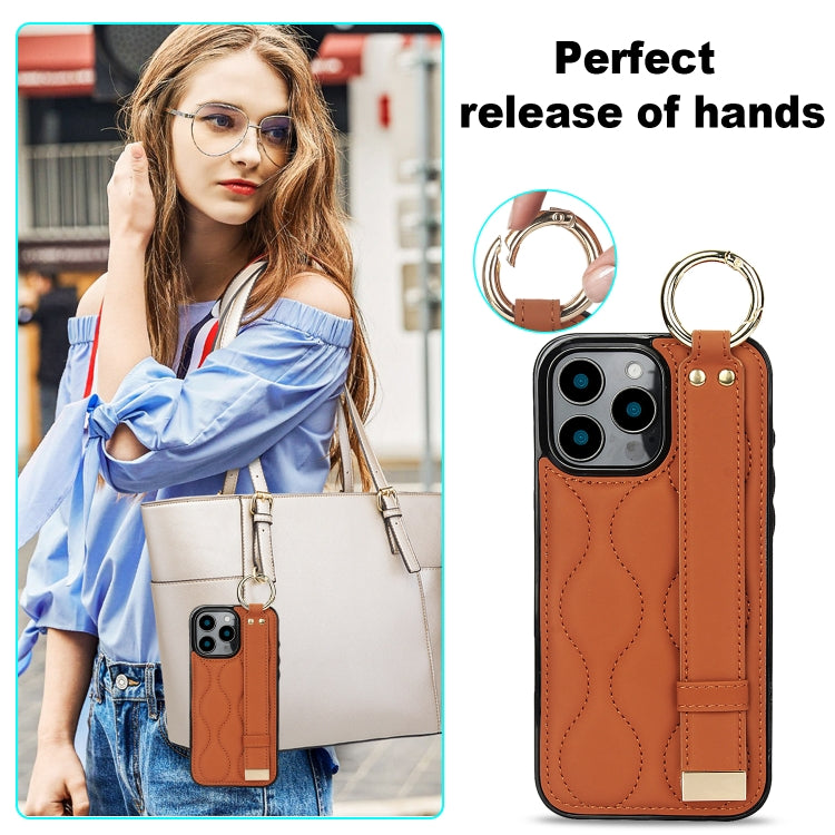For iPhone 16 Pro Max Non-slip Full Coverage Ring PU Phone Case with Wristband