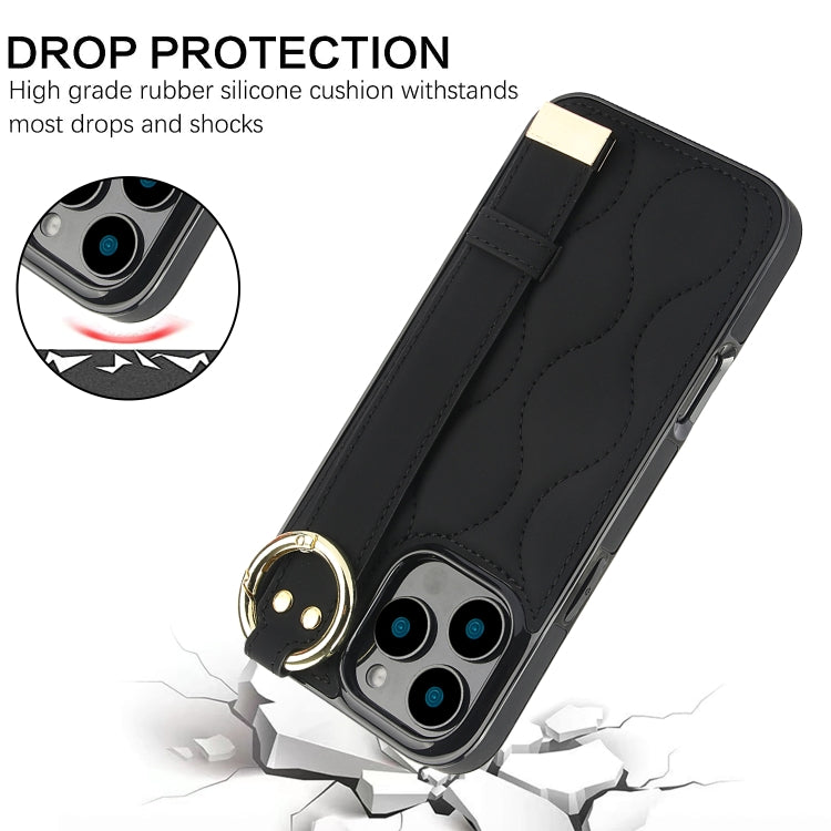 For iPhone 16 Pro Non-slip Full Coverage Ring PU Phone Case with Wristband