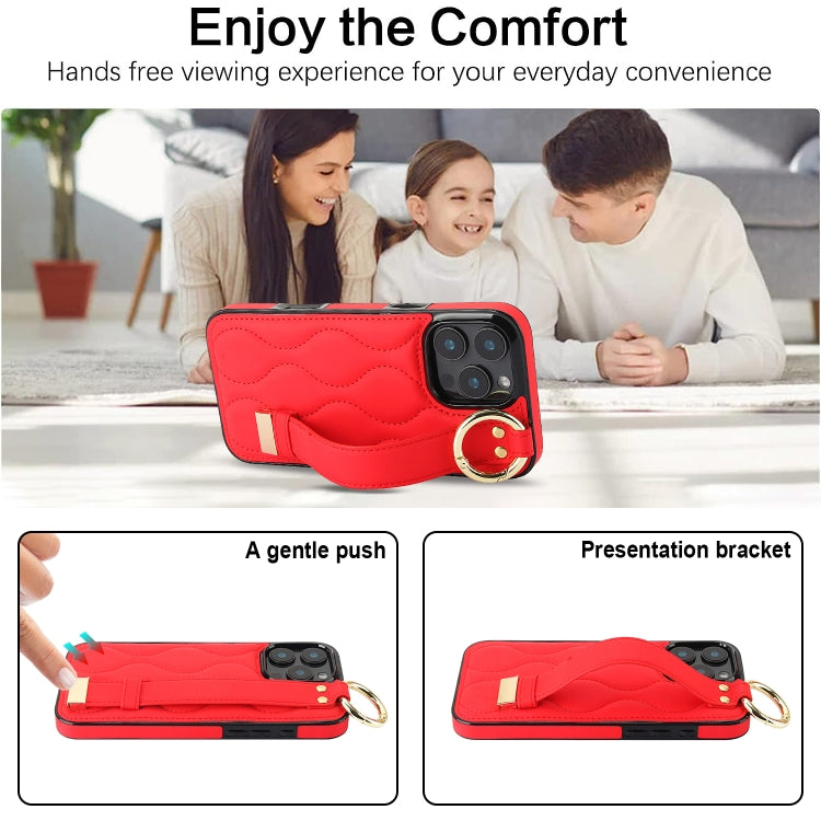 For iPhone 16 Pro Non-slip Full Coverage Ring PU Phone Case with Wristband