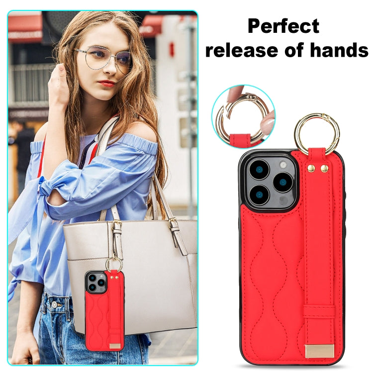 For iPhone 16 Pro Non-slip Full Coverage Ring PU Phone Case with Wristband
