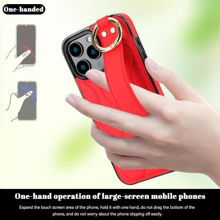 For iPhone 16 Pro Non-slip Full Coverage Ring PU Phone Case with Wristband