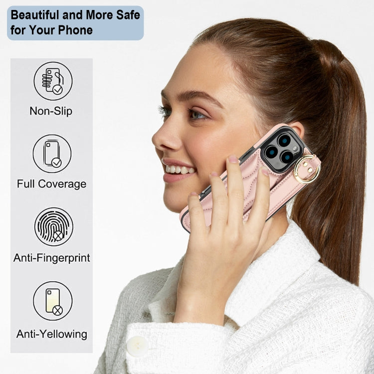 For iPhone 16 Pro Non-slip Full Coverage Ring PU Phone Case with Wristband